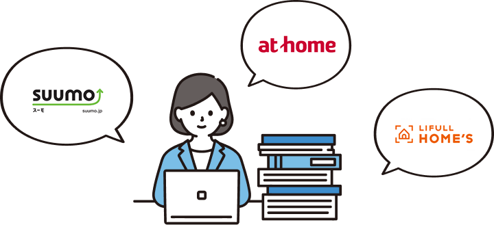 お部屋探しのお客様が利用するSUUMOやHOME'Sなどの不動産サイトにいち早く掲載をします。営業部の培った媒体掲載技術で、お客様の目に留まりやすい広告を展開し、部屋探しを行う方へのアプローチを行います。